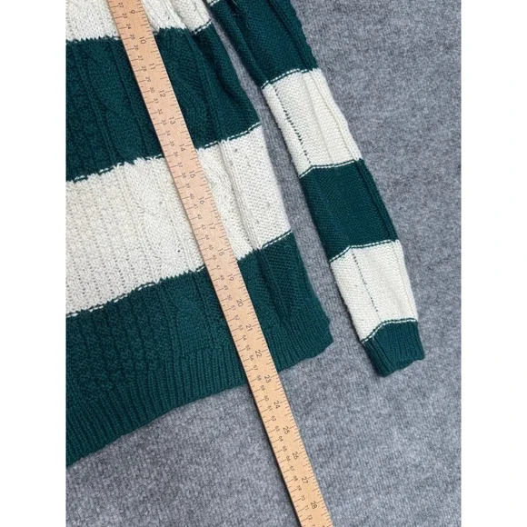 Hollister Women XS Striped Cable Knit Sweater Forest Green Cream Crewneck 3R3667 - Picture 4 of 9